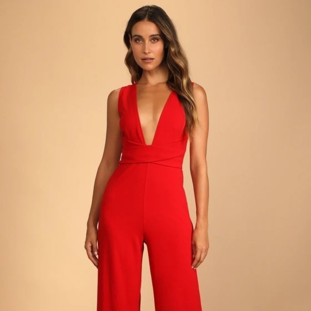 Plunge Sleeveless Wide-Leg Jumpsuit